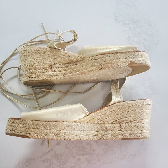 Andre Assous New Gold Ankle Tie Leather Platform Espadrilles made in Spain   9.5 - Picture 7 of 16